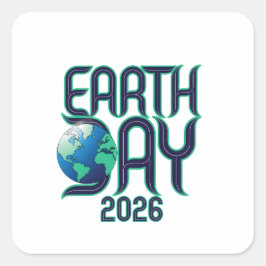 Earth Day 2026 | Moderne typografie Eco Design Vierkante Sticker