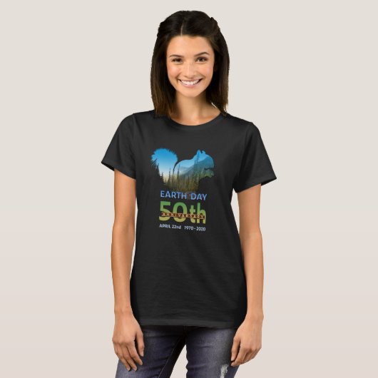 Earth Day 50e Jubileum Eekhoorn Silhouet Gif T-shirt (Voorkant volledig)