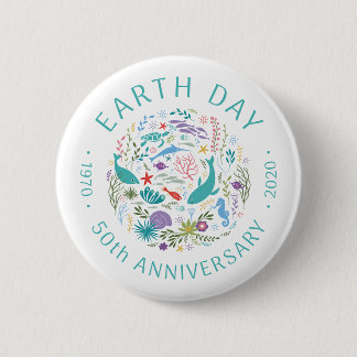 Earth Day 50th Jubileum 1970-2020 Ocean Animals Ronde Button 5,7 Cm