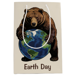 Earth Day Bear Hugging Planet Design Medium Cadeauzakje