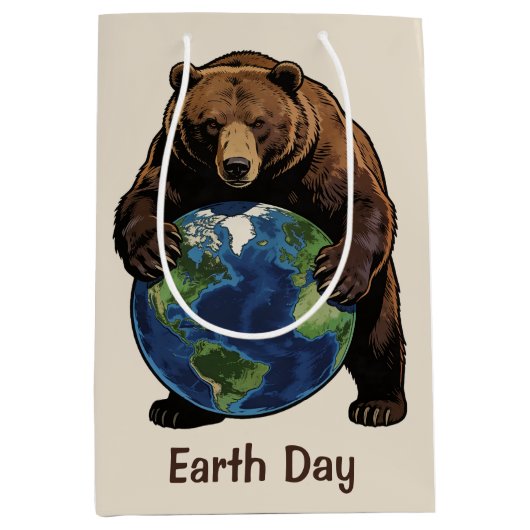 Earth Day Bear Hugging Planet Design Medium Cadeauzakje (Voorkant)