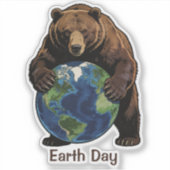 Earth Day Bear Hugging Planet Design Sticker (Voorkant)