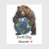 Earth Day Bear Hugging Planet Design Sticker (Vel)