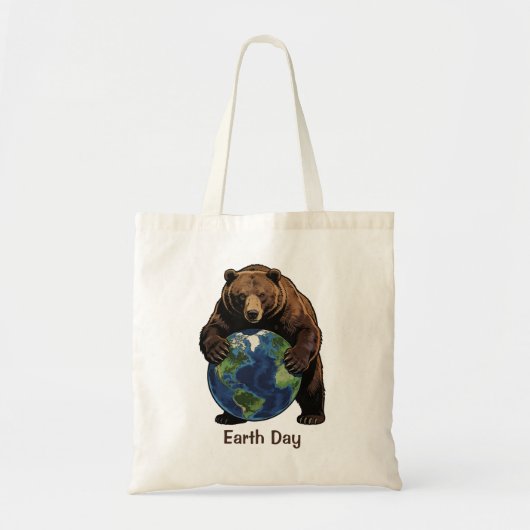 Earth Day Bear Hugging Planet Design  Tote Bag (Voorkant)