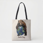 Earth Day Bear Hugging Planet Design Tote Bag (Voorkant)