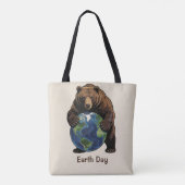 Earth Day Bear Hugging Planet Design Tote Bag (Achterkant)
