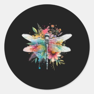Earth Day Beautiful Dragonfly Waterverf Art Insec Ronde Sticker