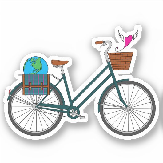 Earth Day Bike met Flying Heart_Pink Sticker (Voorkant)