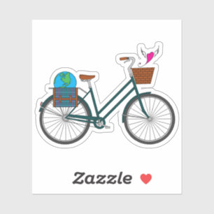 Earth Day Bike met vliegend hart_Roze Sticker