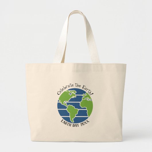 Earth Day Blauw Groen Wereldbol Kaart Planet Plus  Grote Tote Bag (Voorkant)