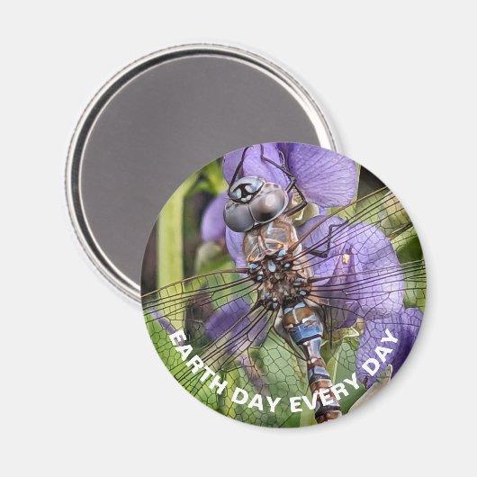 Earth Day Blauwogige Darner Dragonfly op Bloem Magneet (Voorkant / Achterkant)