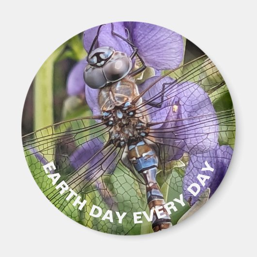 Earth Day Blauwogige Darner Dragonfly op Bloem Magneet (Voorkant)