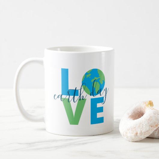 Earth Day Blue Green Love Statement Cute Graphic Koffiemok (Met donut)