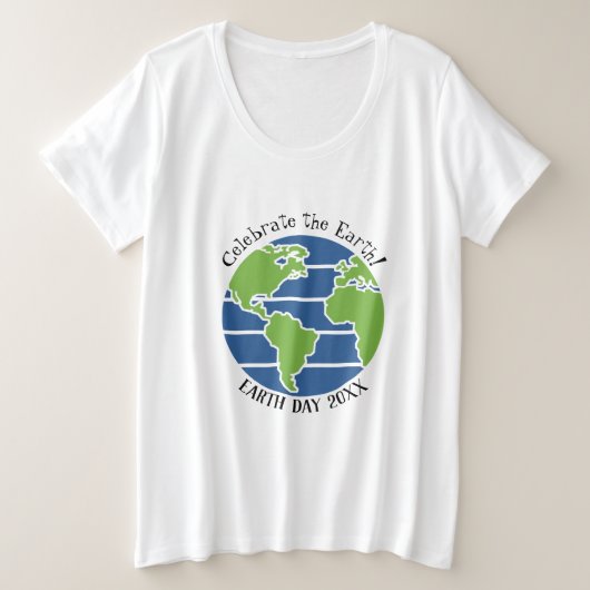 Earth Day Blue Green Wereldbol Map Planet Grote Maat T-shirt (Design voorkant)