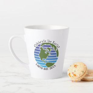 Earth Day Blue Green Wereldbol Map Planet Latte Mok