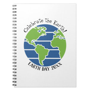 Earth Day Blue Green Wereldbol Map Planet Notitieboek