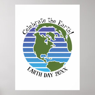 Earth Day Blue Green Wereldbol Map Planet Poster