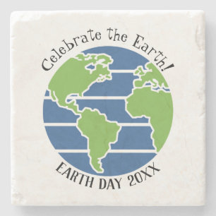 Earth Day Blue Green Wereldbol Map Planet Stenen Onderzetter
