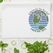 Earth Day Blue Green Wereldbol Map Planet Theedoek (Gevouwen)