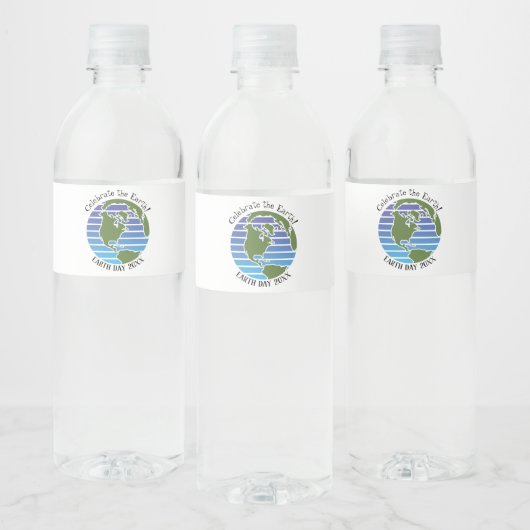 Earth Day Blue Green Wereldbol Map Planet Waterfles Etiket (Flessen)