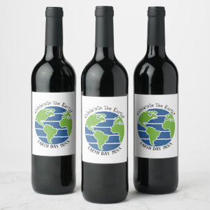 Earth Day Blue Green Wereldbol Map Planet Wijn Etiket