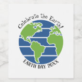 Earth Day Blue Green Wereldbol Map Planet Wijn Etiket (Enkel label)