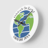 Earth Day Blue Green Wereldbol Map Ronde Klok (Hoek)