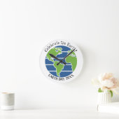 Earth Day Blue Green Wereldbol Map Ronde Klok (Huis)