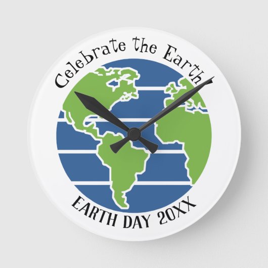Earth Day Blue Green Wereldbol Map Ronde Klok (Voorkant)