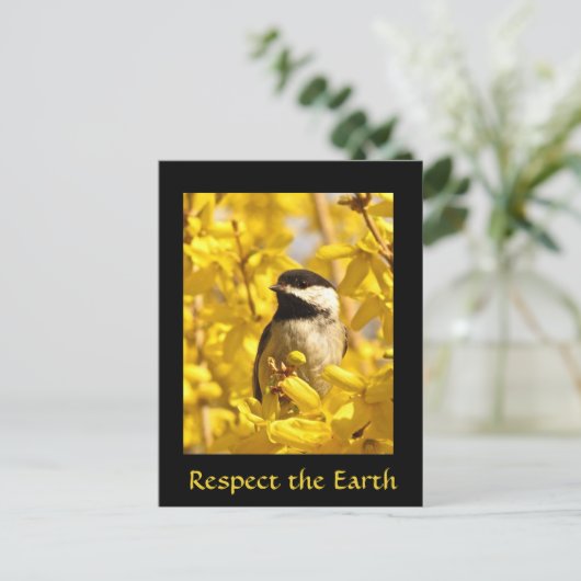 Earth Day Chickadee Bird Flowers Briefkaart (Staand voorkant)