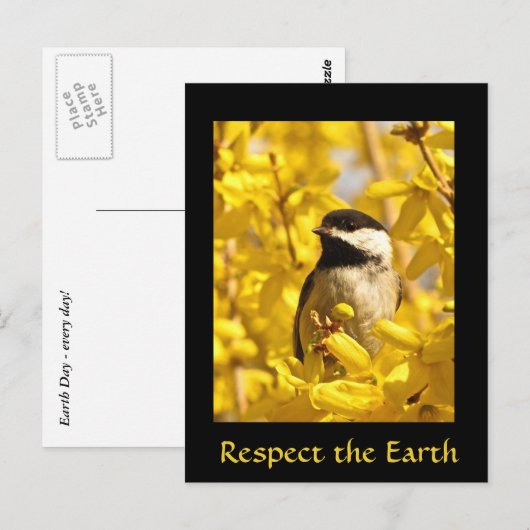 Earth Day Chickadee Bird Flowers Briefkaart (Voorkant / Achterkant)