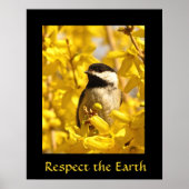 Earth Day Chickadee Bird in Yellow Flowers Print (Voorkant)