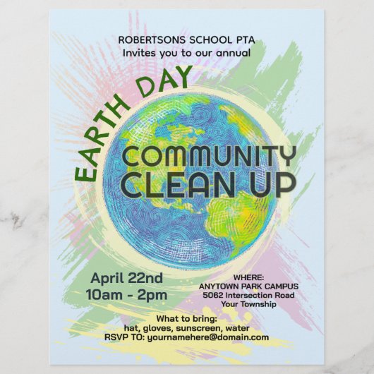 Earth Day Community Clean Up Poster Hand-Drawn Flyer (Voorkant)