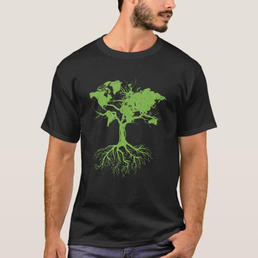 Earth Day Cute World Map Tree Pro Environment Pla T-shirt (Voorkant)