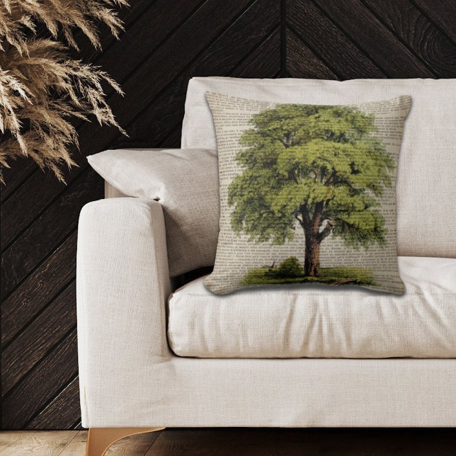 Earth Day ECO woordenboek print  eikenboom Kussen (Earth Day ECO dictionary prints vintage oak tree Throw Pillow)