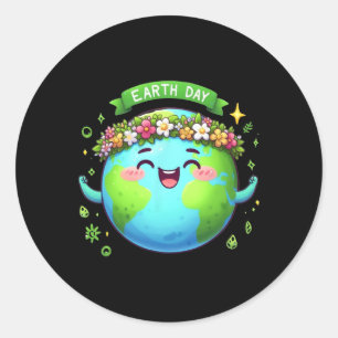 Earth Day Elke dag Retro Mannen Vrouwen Kinder N Ronde Sticker