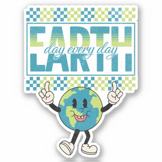 Earth Day elke dag retro stijl ontwerp Sticker (Voorkant)