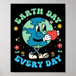 Earth Day Elke dag Schattigee planeet Happy Earth Poster
