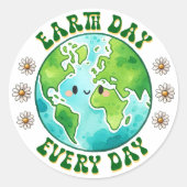 Earth Day Every Day Schattige Planet beroemd gemaa Ronde Sticker (Voorkant)