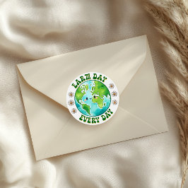 Earth Day Every Day Schattige Planet beroemd gemaa Ronde Sticker