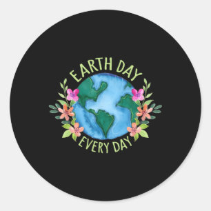 Earth Day Everyday Retro Environmental Shirt Vrouw Ronde Sticker