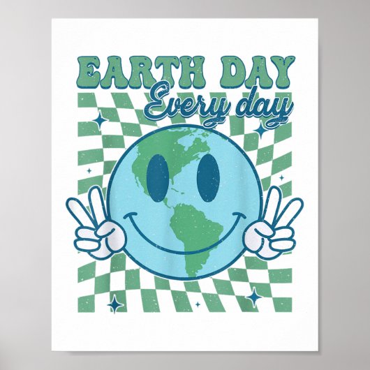 Earth Day Everyday Smile Gezicht Hippie Planet Ann Poster (Voorkant)