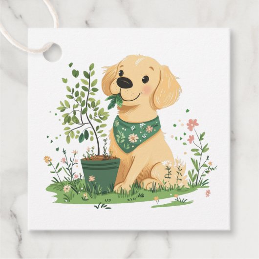 Earth Day Golden Retriever Hondentuin Bedankjes Labels (Voorkant)