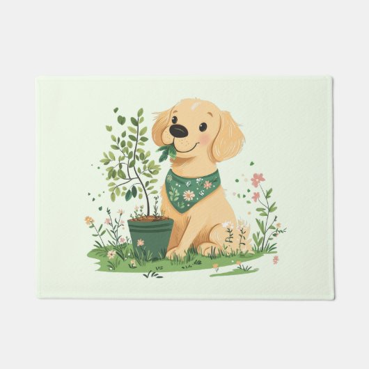 Earth Day Golden Retriever Hondentuin Deurmat (Voorkant)