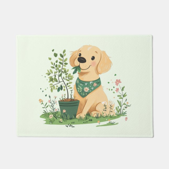 Earth Day Golden Retriever Hondentuin Deurmat (Voorkant)