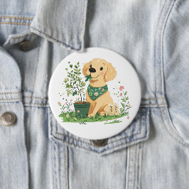 Earth Day Golden Retriever Hondentuin Ronde Button 4,0 Cm