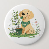 Earth Day Golden Retriever Hondentuin Ronde Button 4,0 Cm (Voorkant)