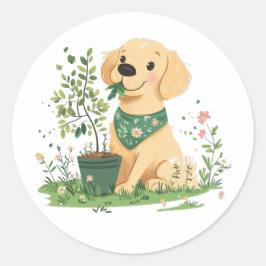 Earth Day Golden Retriever Hondentuin Ronde Sticker