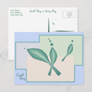 Earth Day Green Pink Blauwgroen Pastels Artsy Leav Briefkaart