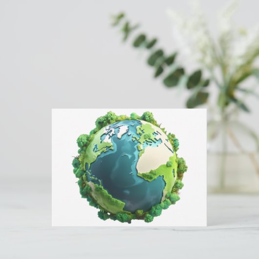 Earth Day - Groene en blauwe aarde met bomen Feestdagenkaart (Staand voorkant)